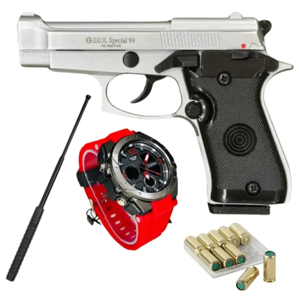 Ekol Special 99 Cal 9mm, Button Stick, Watch | 10 Blanks – Self-Defense Kit