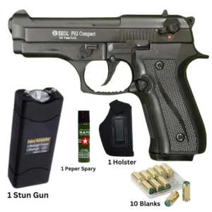 Ekol F92 Compact blank gun with Stun Gun, 10 Blanks, Pepper Spray | Holster Combo